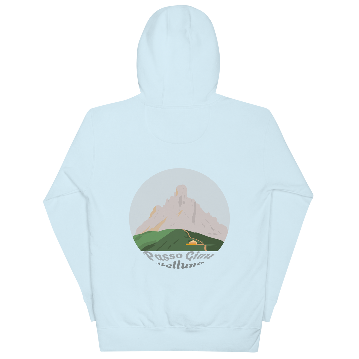 Passo Giau unisex hoodie in Sky Blue – large back print