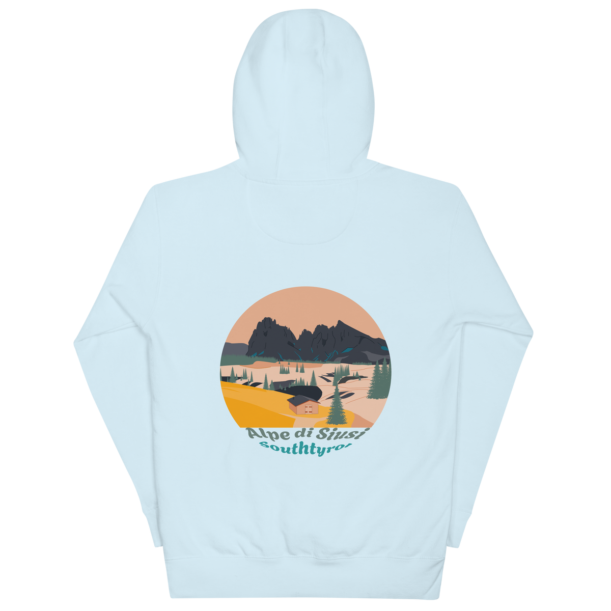 Alpe di Siusi unisex hoodie in Sky Blue – large back print