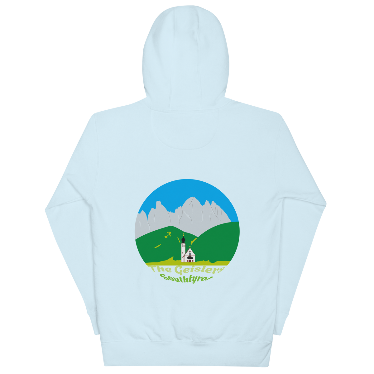 Geisler Peaks unisex hoodie in Sky Blue – large back print