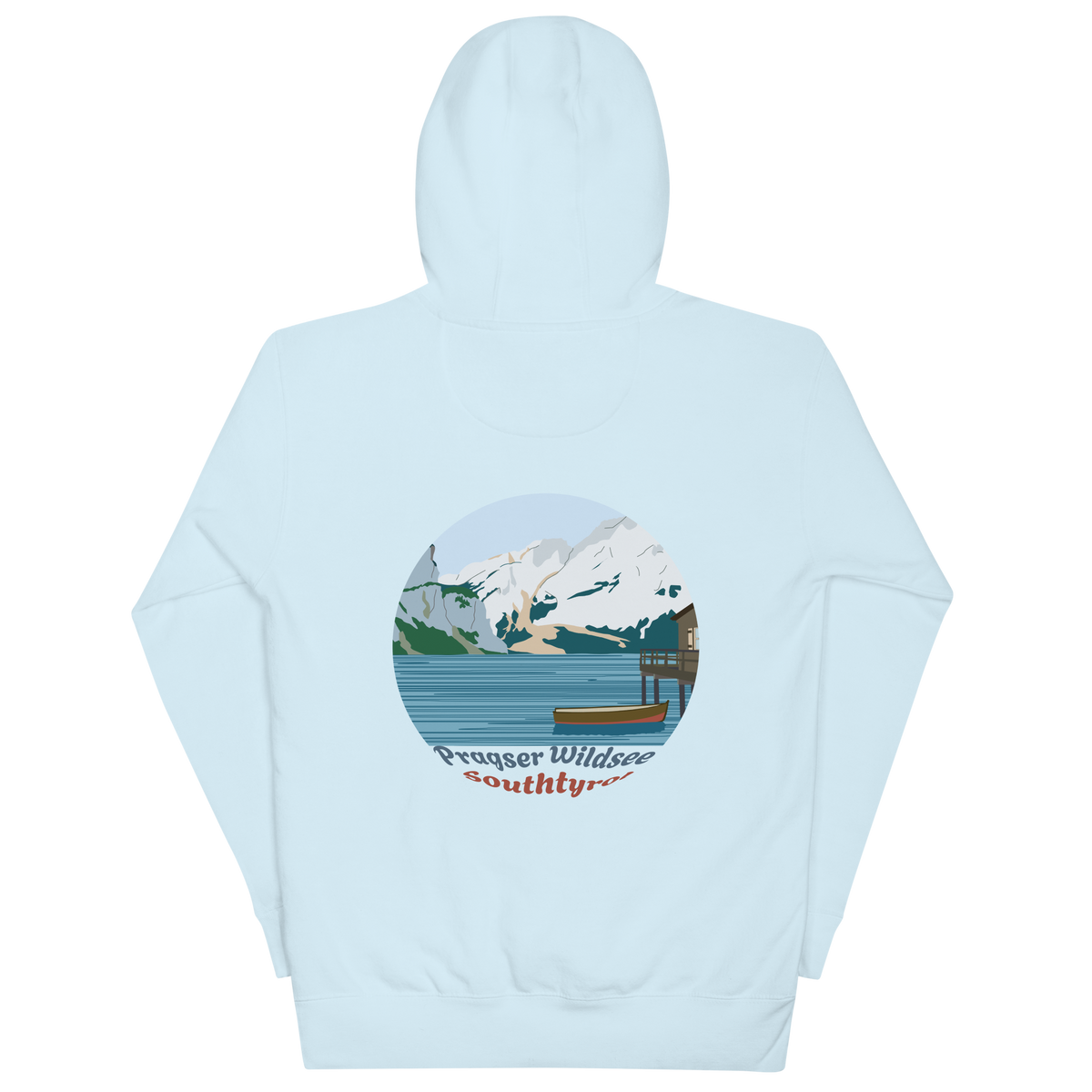 Lago di Braies unisex hoodie in Sky Blue – large back print