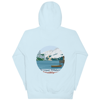 Lago di Braies unisex hoodie in Sky Blue – large back print
