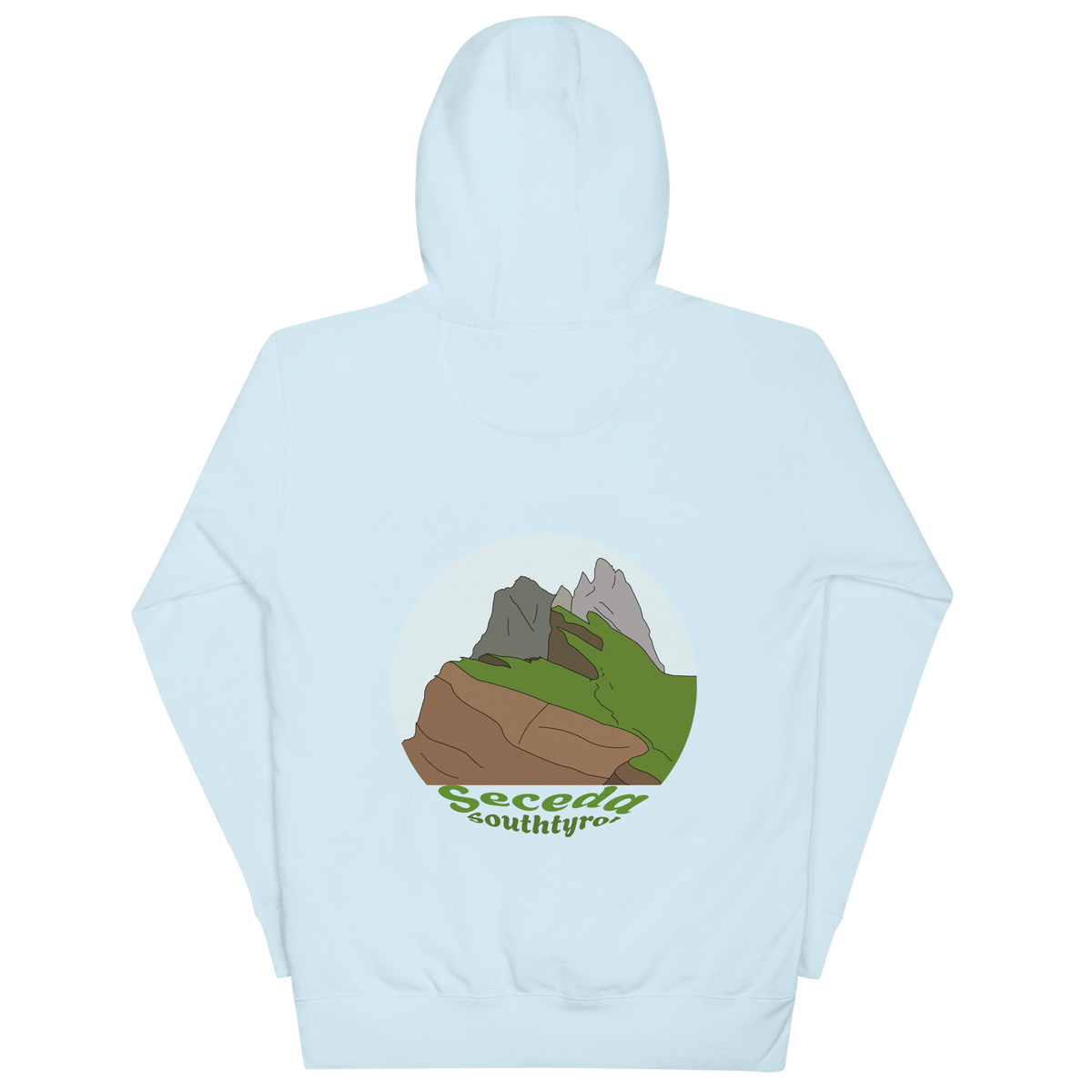 Seceda unisex hoodie in Sky Blue – large back print