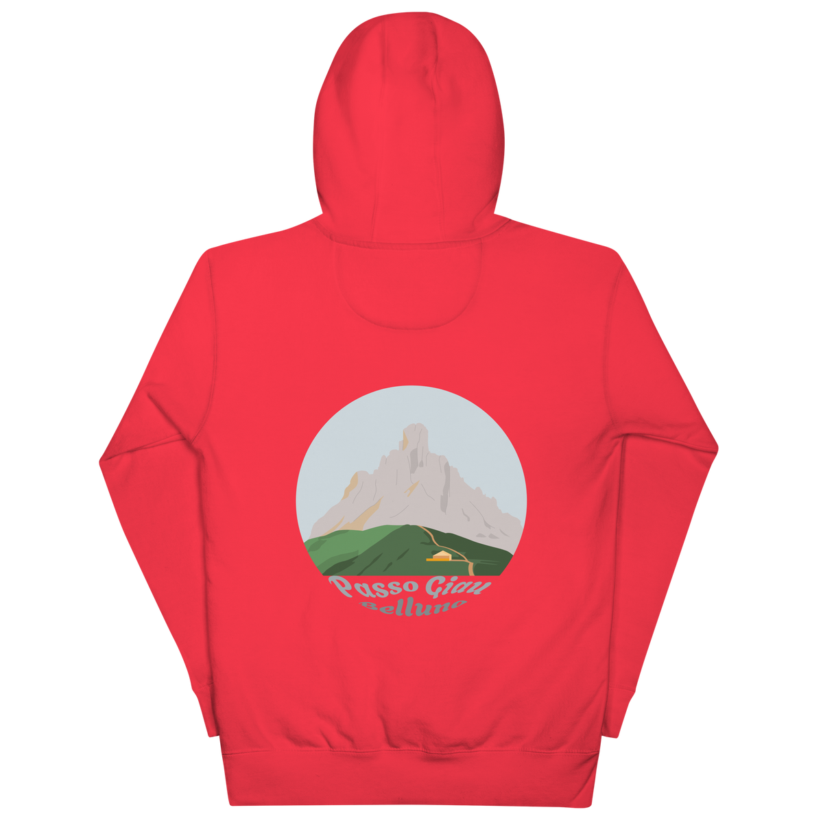 Passo Giau unisex hoodie in Team Red – large back print