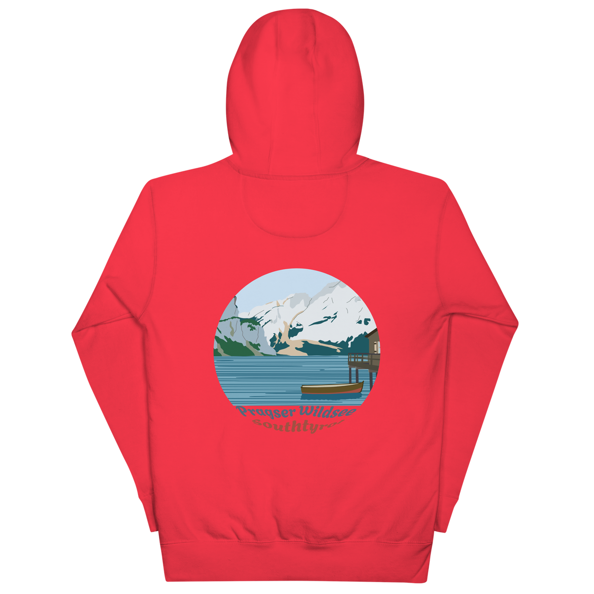 Lago di Braies unisex hoodie in Team Red – large back print
