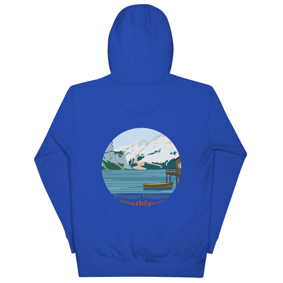 Lago di Braies unisex hoodie in Team Royal – large back print