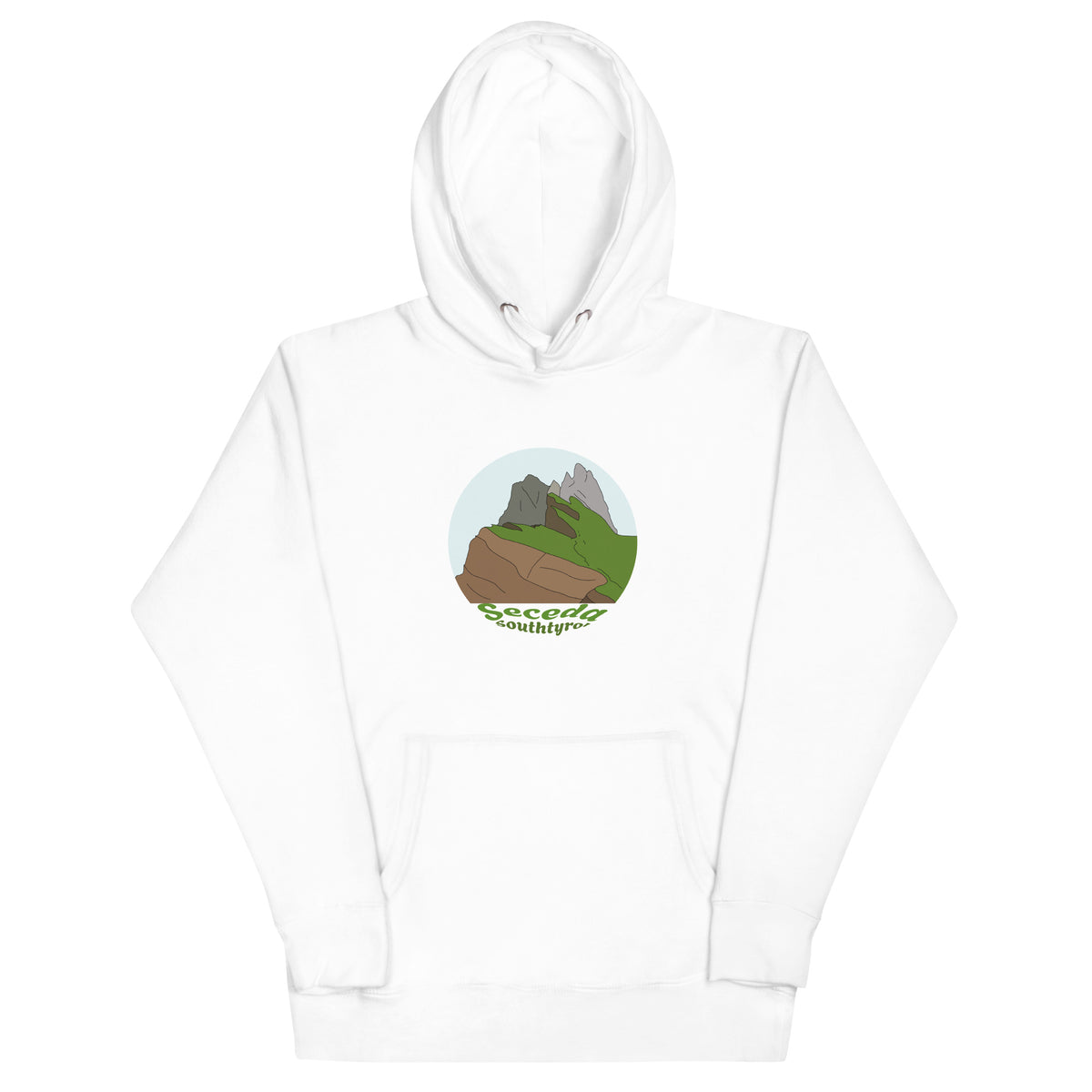 Seceda unisex hoodie in White – front print design