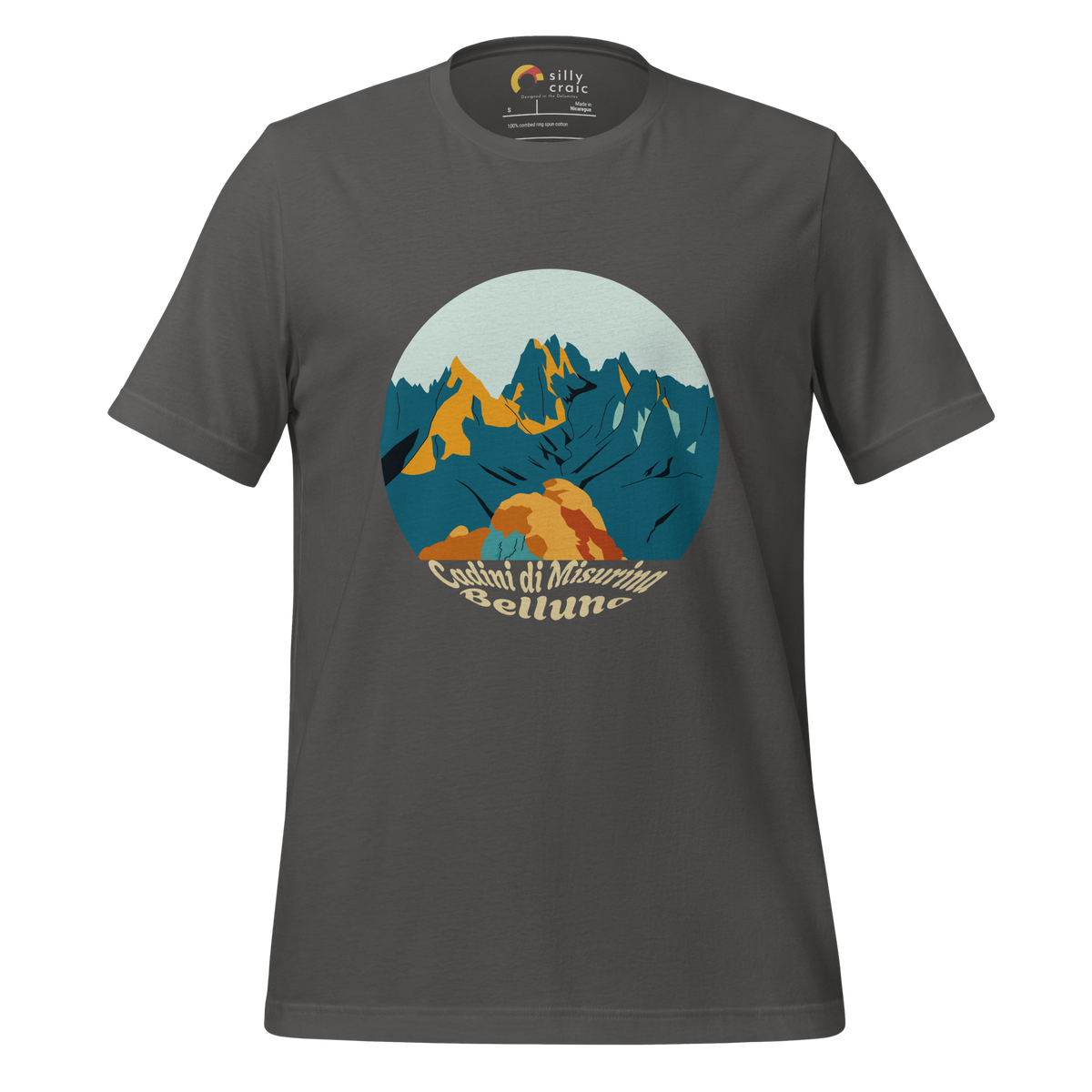 Cadini di Misurina men's t-shirt in Asphalt – front print design