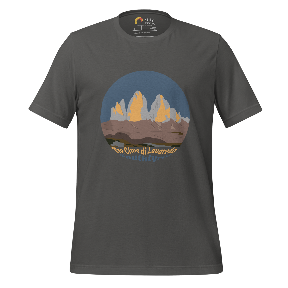 Tre Cime di Lavaredo men's t-shirt in Asphalt – front print design