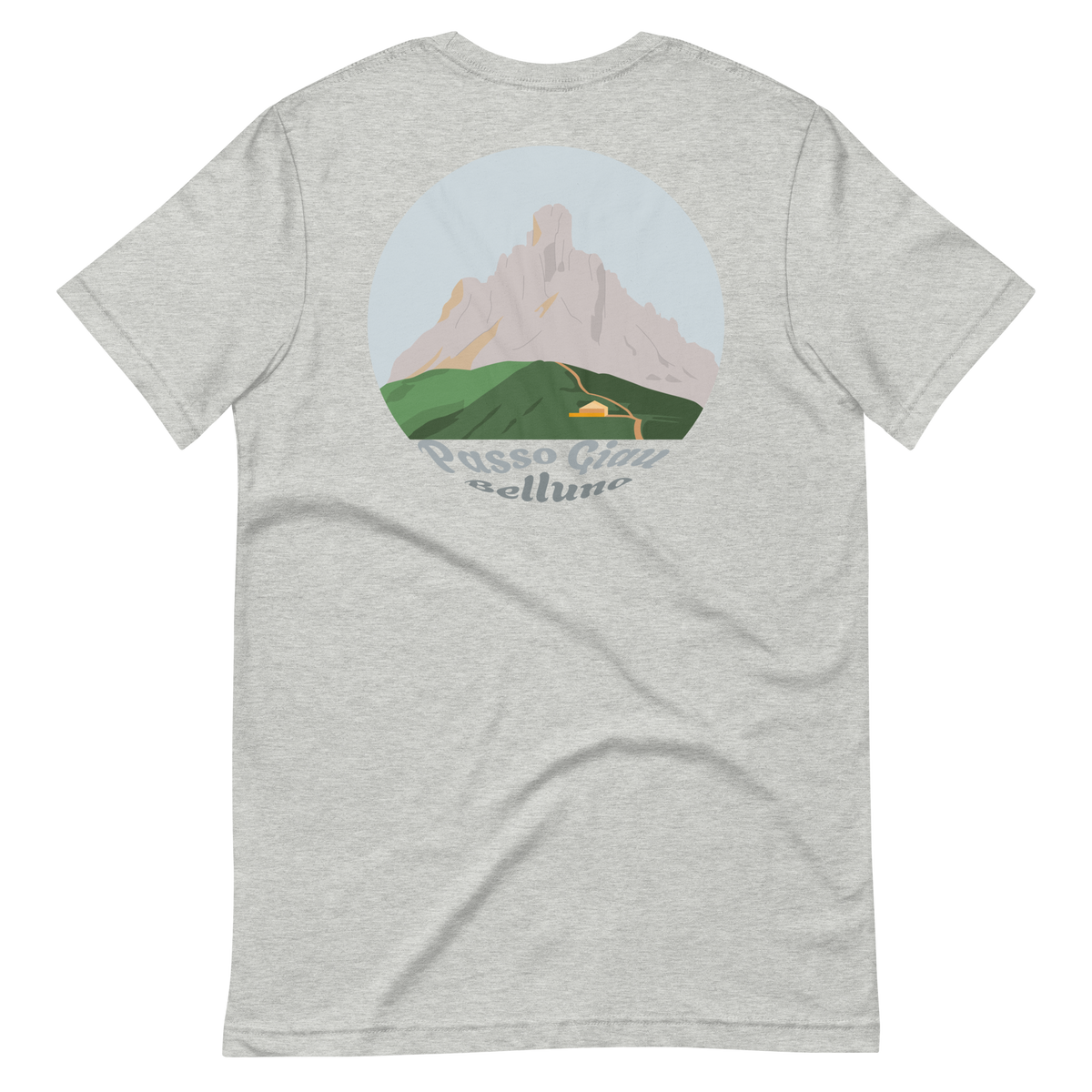 Passo Giau men's t-shirt in Athletic Heather – back print design
