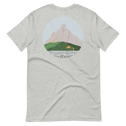 Passo Giau men's t-shirt in Athletic Heather – back print design