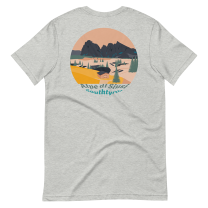 Alpe di Siusi men's t-shirt in Athletic Heather – back print design