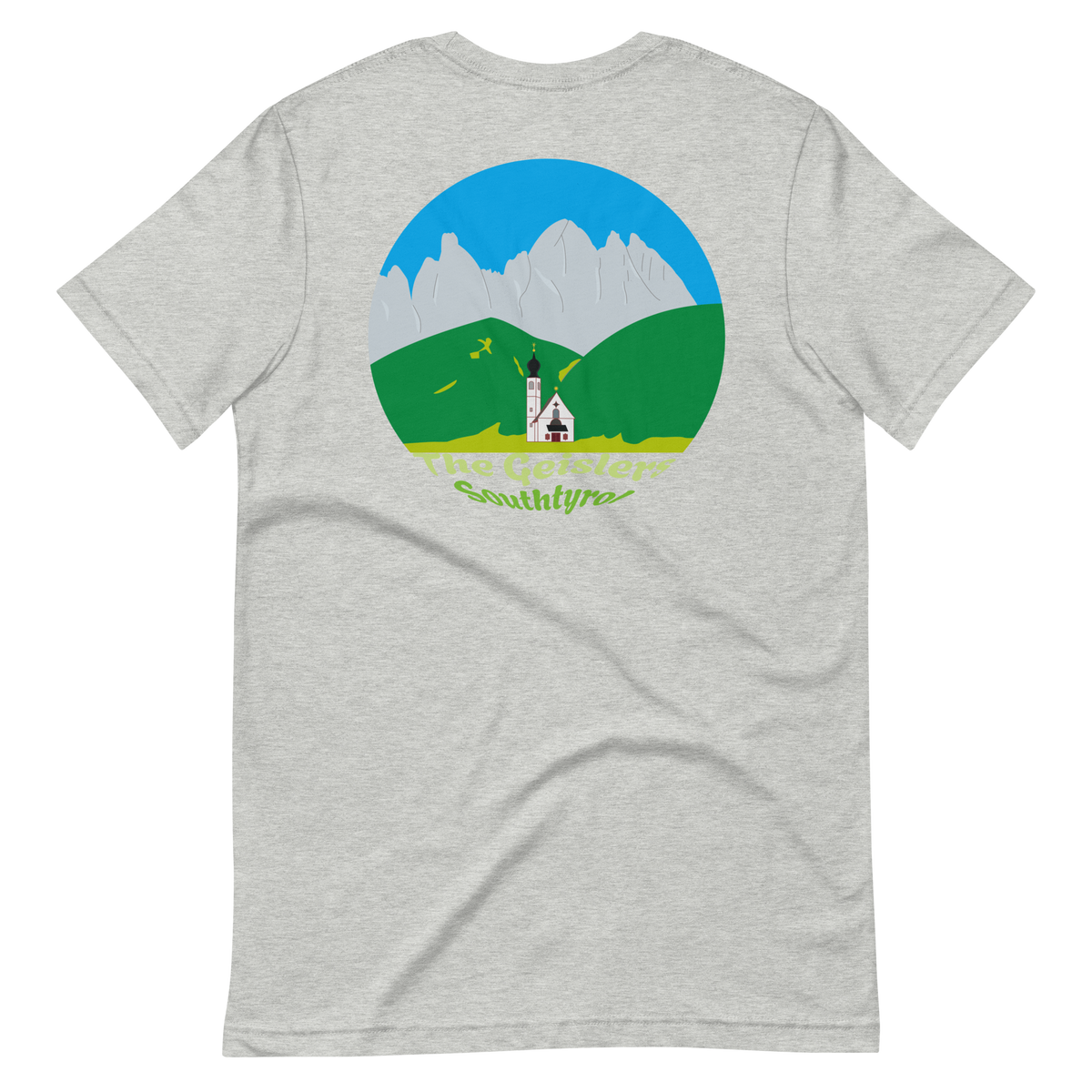 The Geislers men's t-shirt in Athletic Heather – back print design