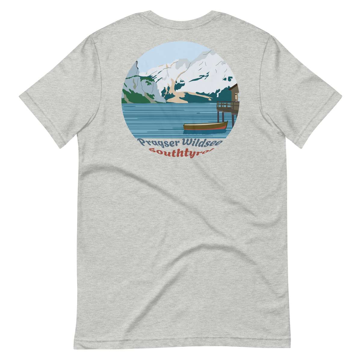 Lago di Braies men's t-shirt in Athletic Heather – back print design