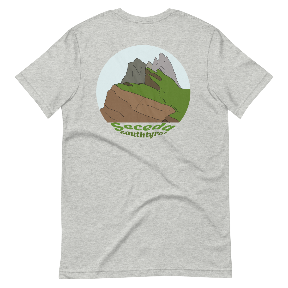 Seceda men's t-shirt in Athletic Heather – back print design