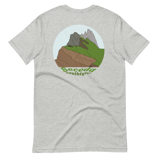 Seceda men's t-shirt in Athletic Heather – back print design