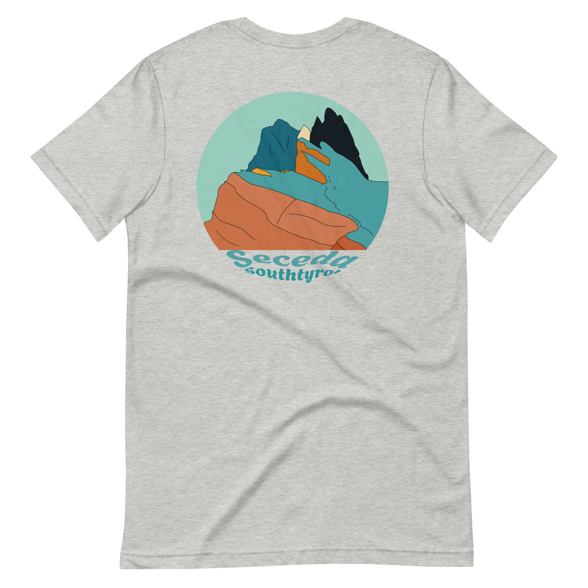 Seceda Retro men's t-shirt in Athletic Heather – back print design