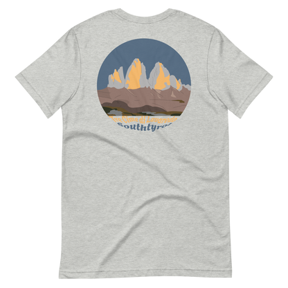 Tre Cime di Lavaredo men's t-shirt in Athletic Heather – back print design