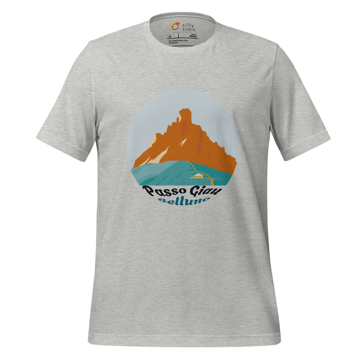Passo Giau men's t-shirt in Athletic Heather – front print design