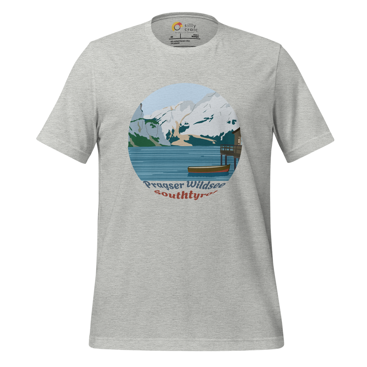 Lago di Braies men's t-shirt in Athletic Heather – front print design