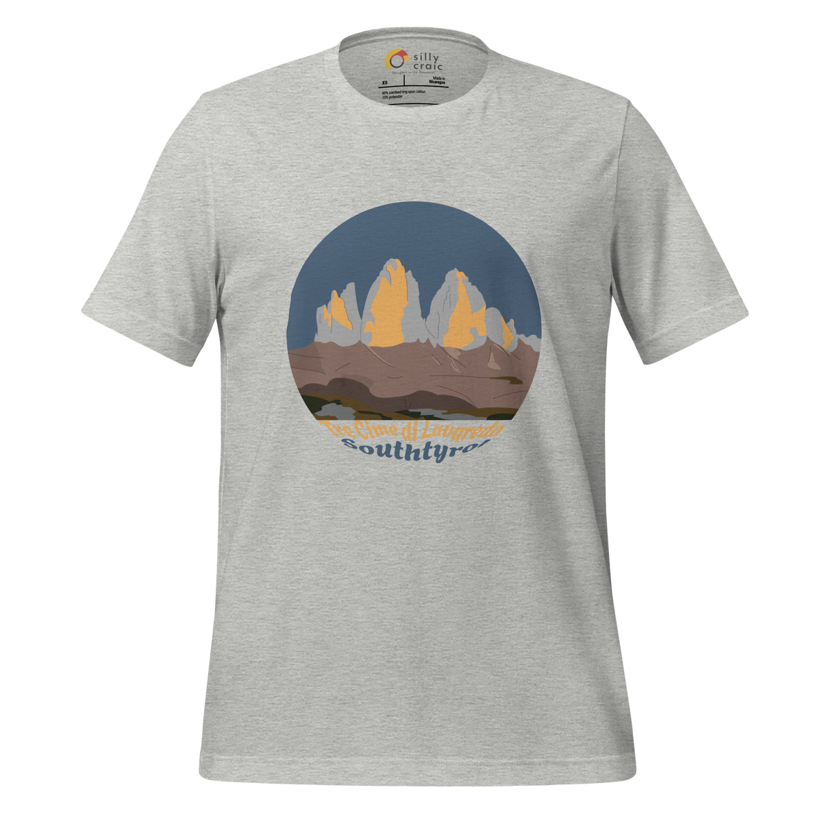 Tre Cime di Lavaredo men's t-shirt in Athletic Heather – front print design