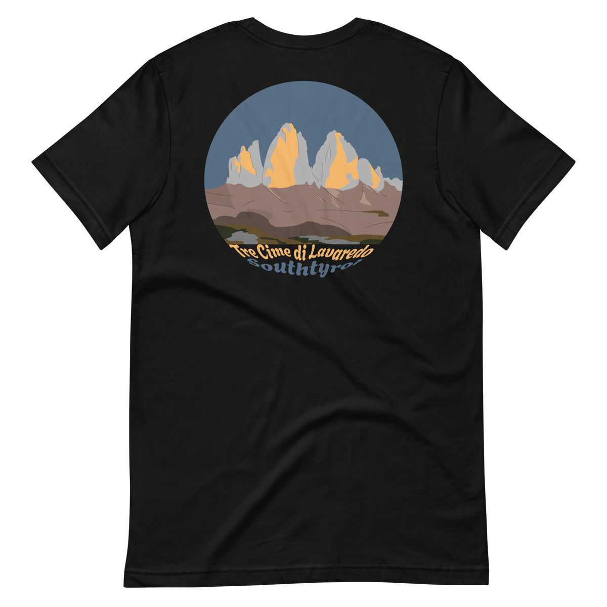 Tre Cime di Lavaredo men's t-shirt in Black – back print design