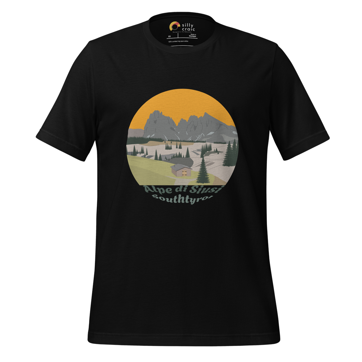 Alpe di Siusi men's t-shirt in Black – front print design