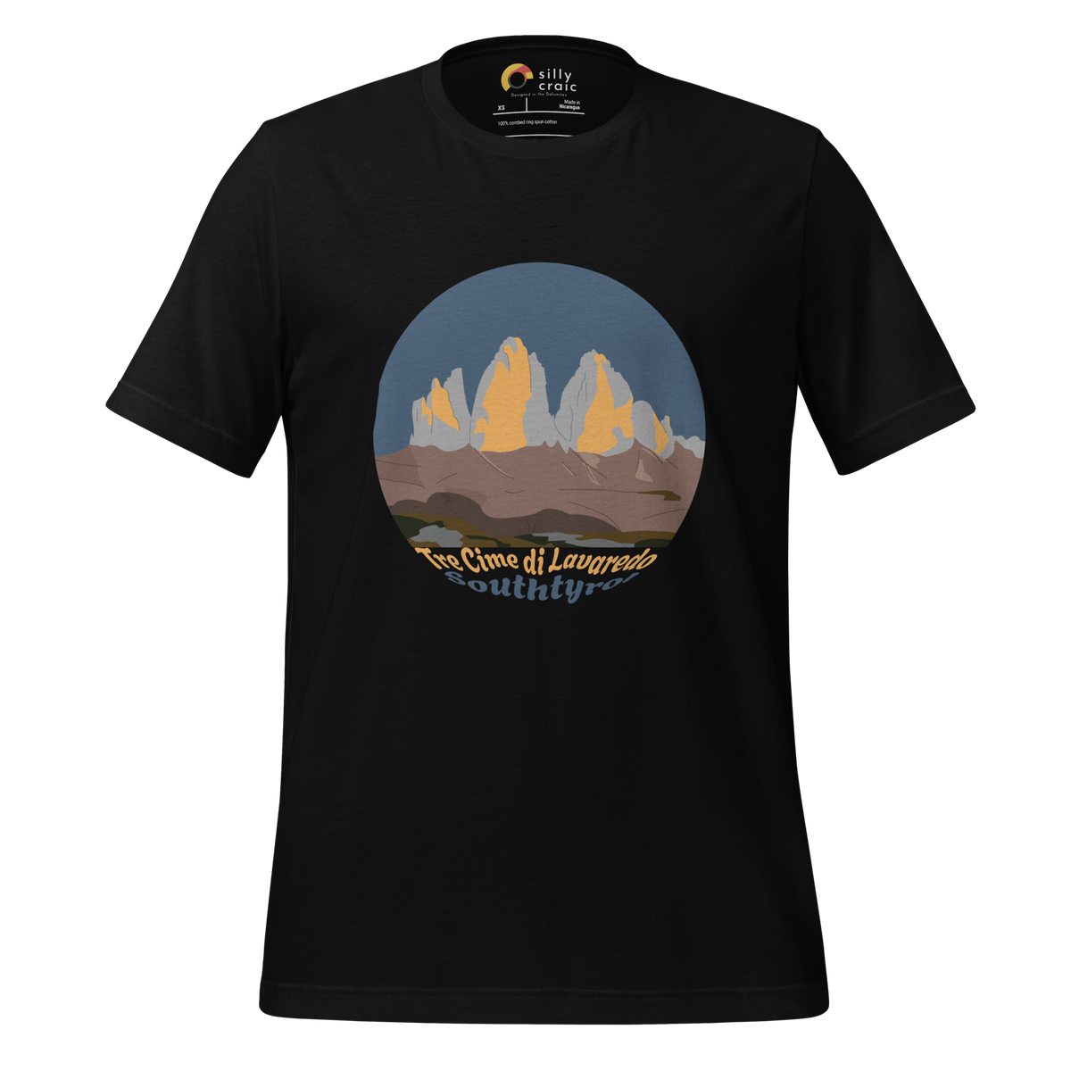 Tre Cime di Lavaredo men's t-shirt in Black – front print design