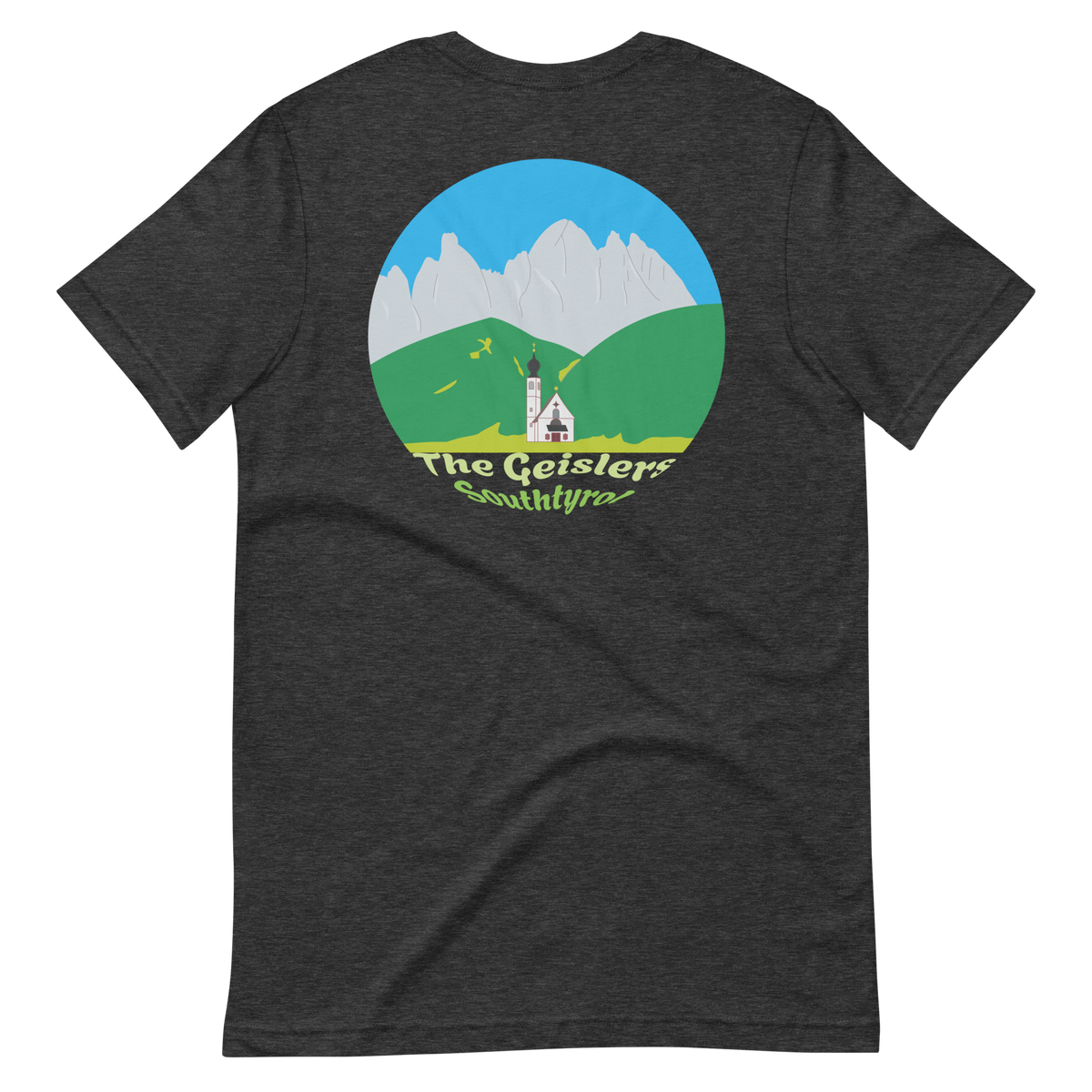 The Geislers men's t-shirt in Dark Grey Heather – back print design