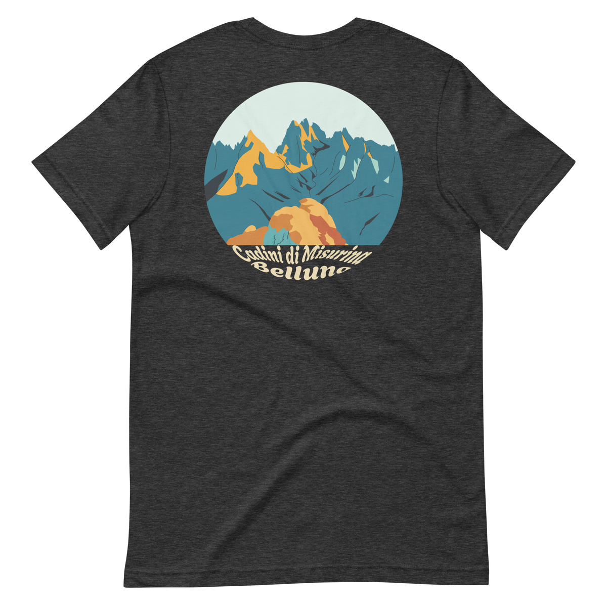 Cadini di Misurina men's t-shirt in Dark Grey Heather – back print design