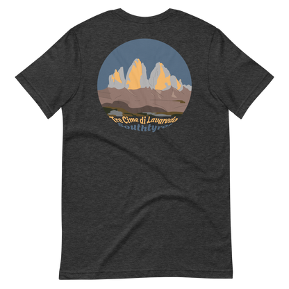 Tre Cime di Lavaredo men's t-shirt in Dark Grey Heather – back print design