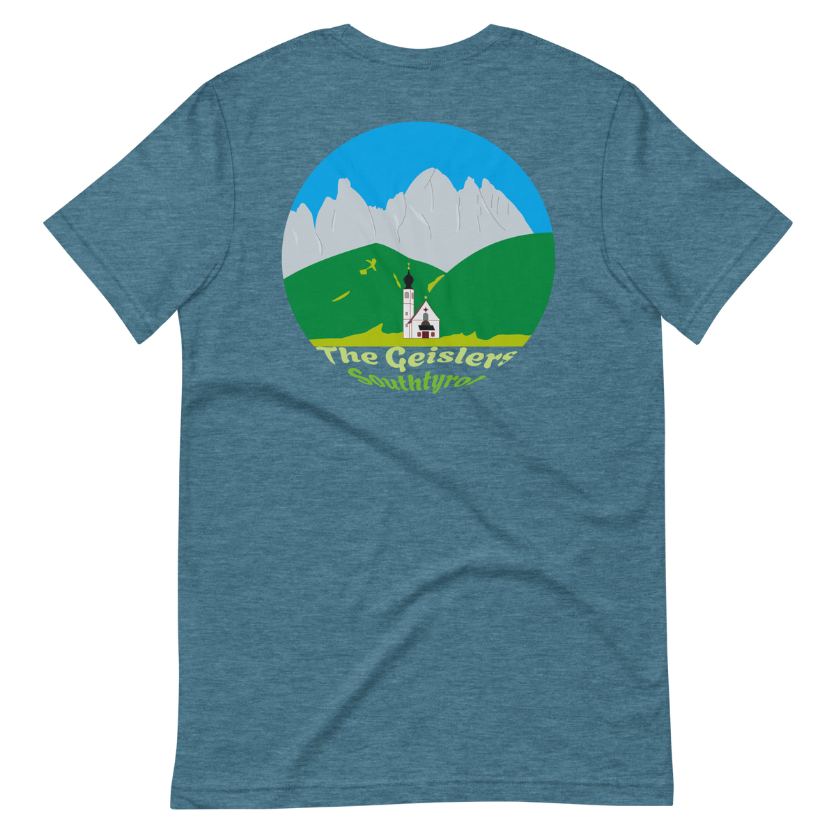 The Geislers men's t-shirt in Heather Deep Teal – back print design
