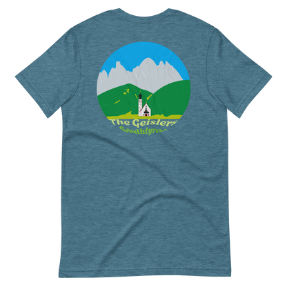 The Geislers men's t-shirt in Heather Deep Teal – back print design