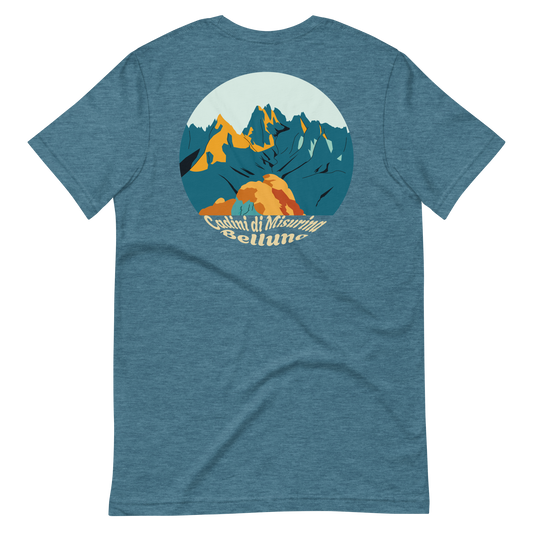 Cadini di Misurina men's t-shirt in Heather Deep Teal – back print design