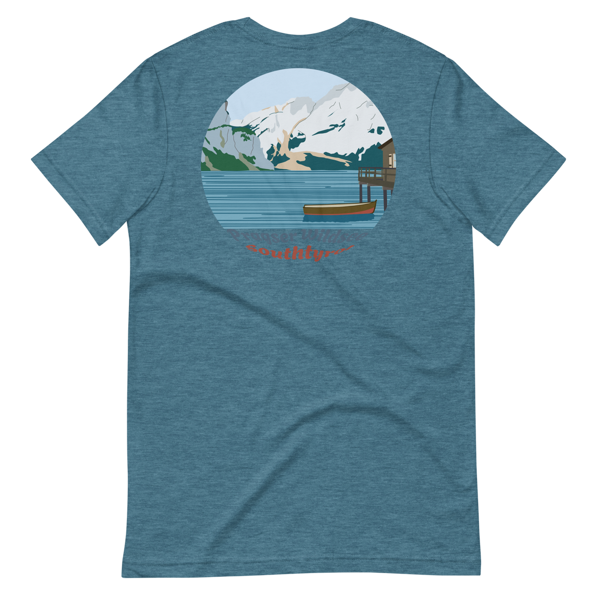 Lago di Braies men's t-shirt in Heather Deep Teal – back print design