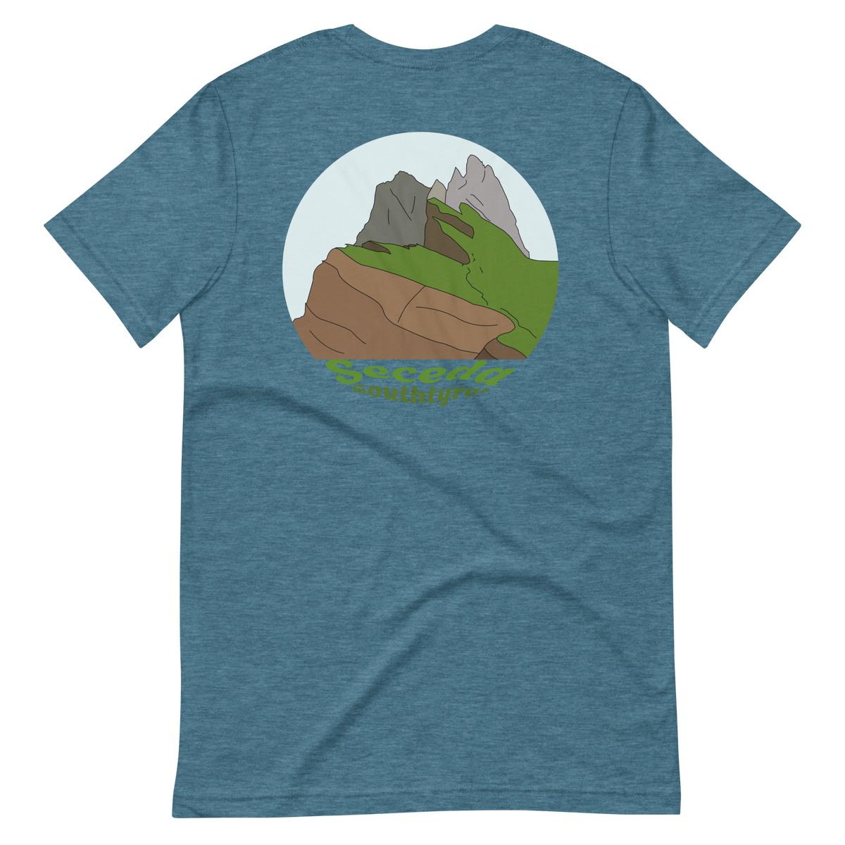 Seceda men's t-shirt in Heather Deep Teal – back print design