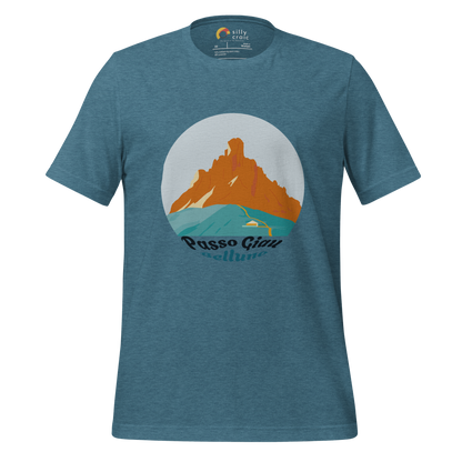 Passo Giau men's t-shirt in Heather Deep Teal – front print design