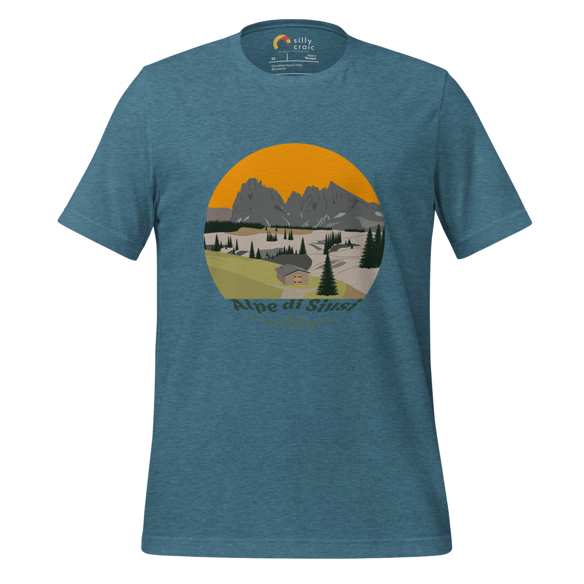 Alpe di Siusi men's t-shirt in Heather Deep Teal – front print design