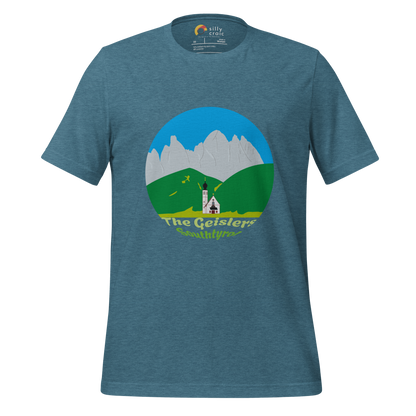 The Geislers men's t-shirt in Heather Deep Teal – front print design