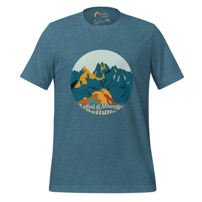 Cadini di Misurina men's t-shirt in Heather Deep Teal – front print design