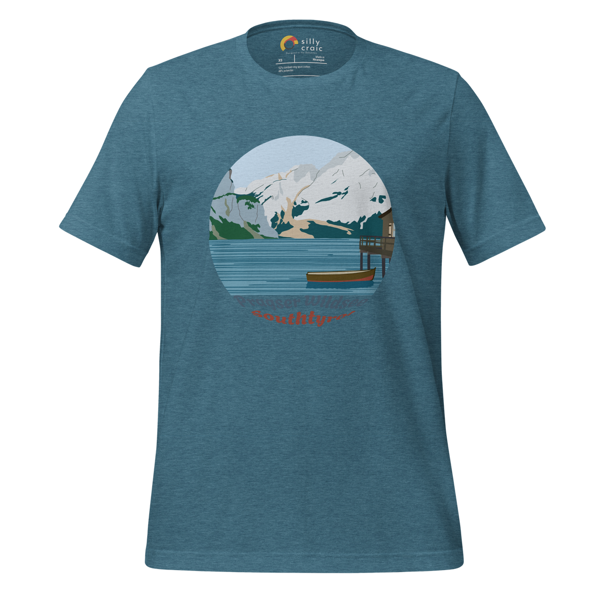 Lago di Braies men's t-shirt in Heather Deep Teal – front print design