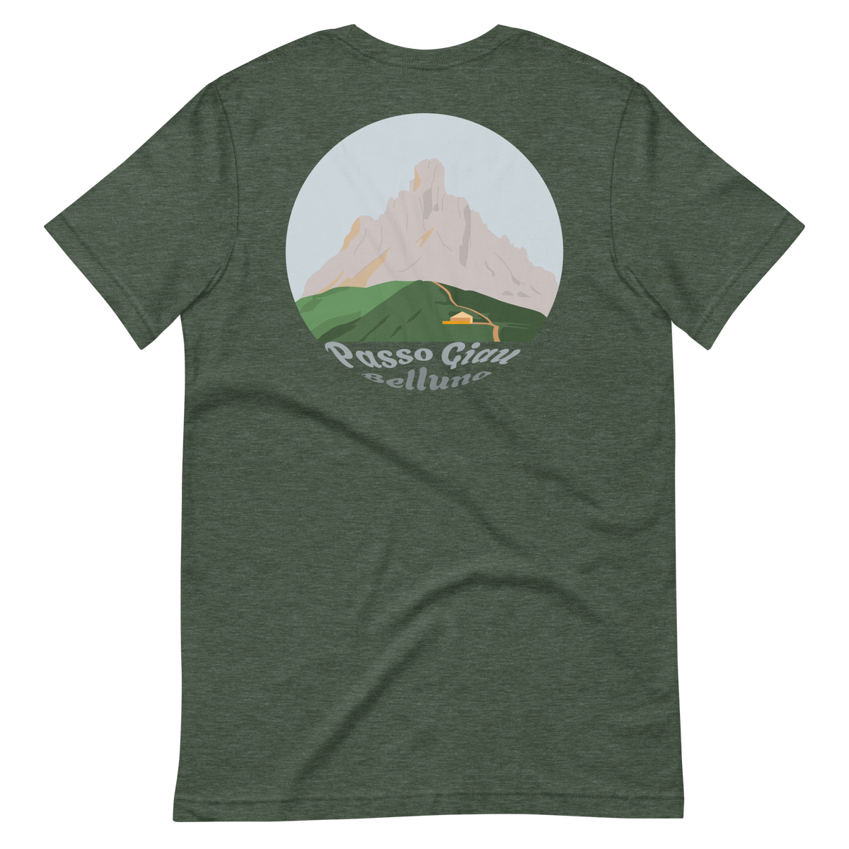 Passo Giau men's t-shirt in Heather Forest – back print design