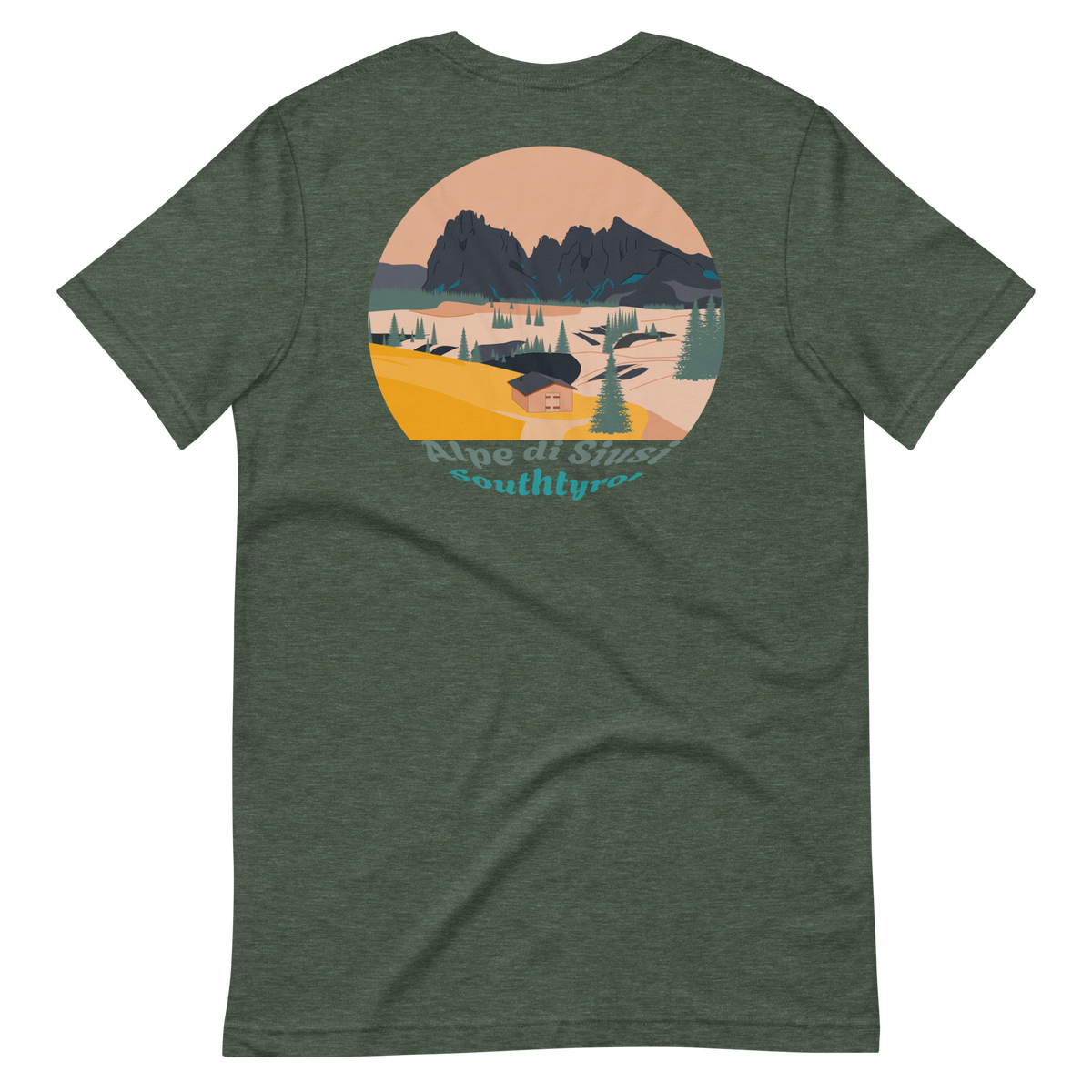 Alpe di Siusi men's t-shirt in Heather Forest – back print design