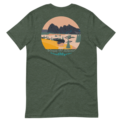 Alpe di Siusi men's t-shirt in Heather Forest – back print design