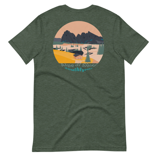 Alpe di Siusi men's t-shirt in Heather Forest – back print design