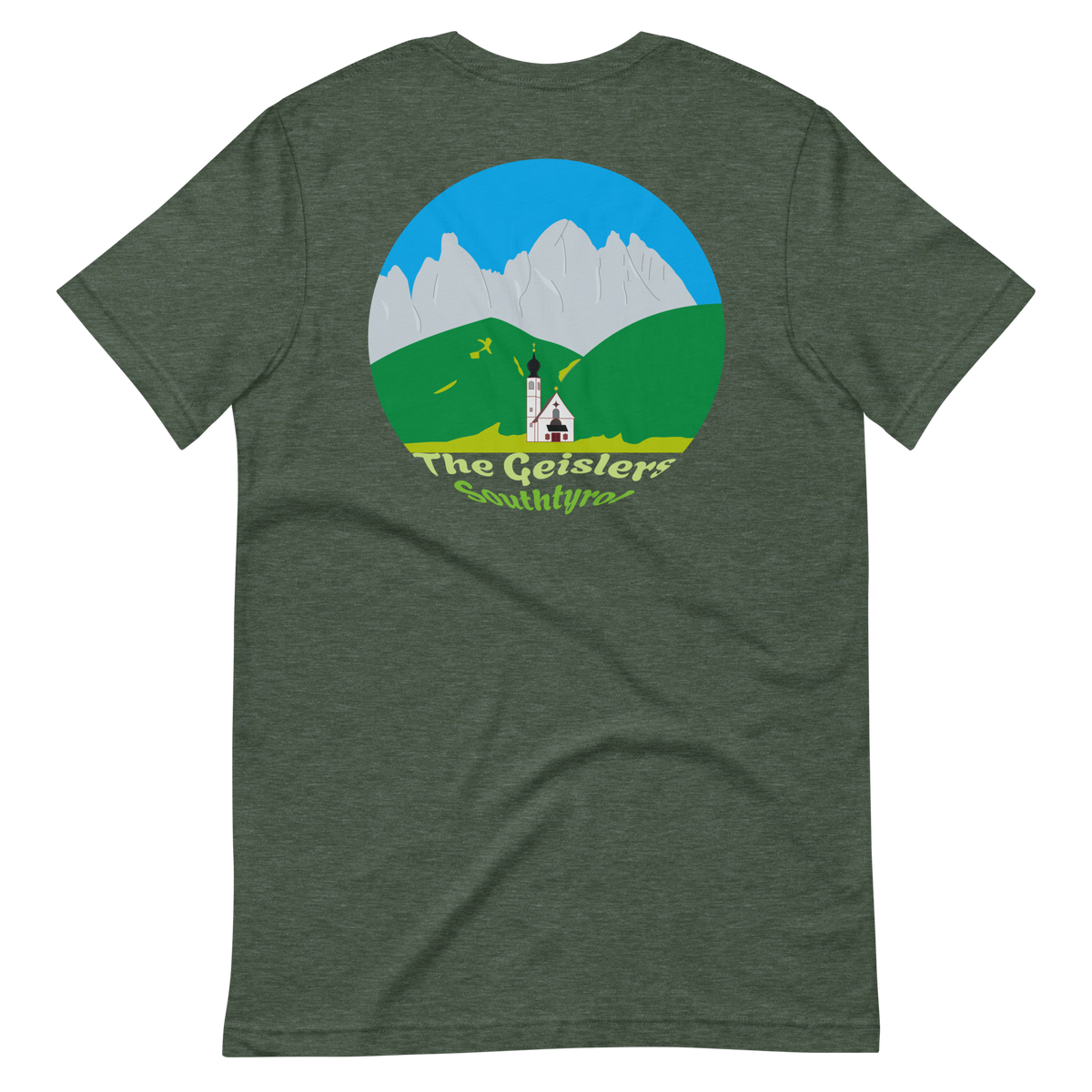 The Geislers men's t-shirt in Heather Forest – back print design