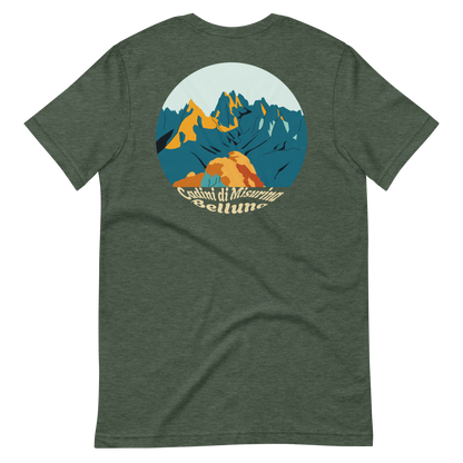 Cadini di Misurina men's t-shirt in Heather Forest – back print design