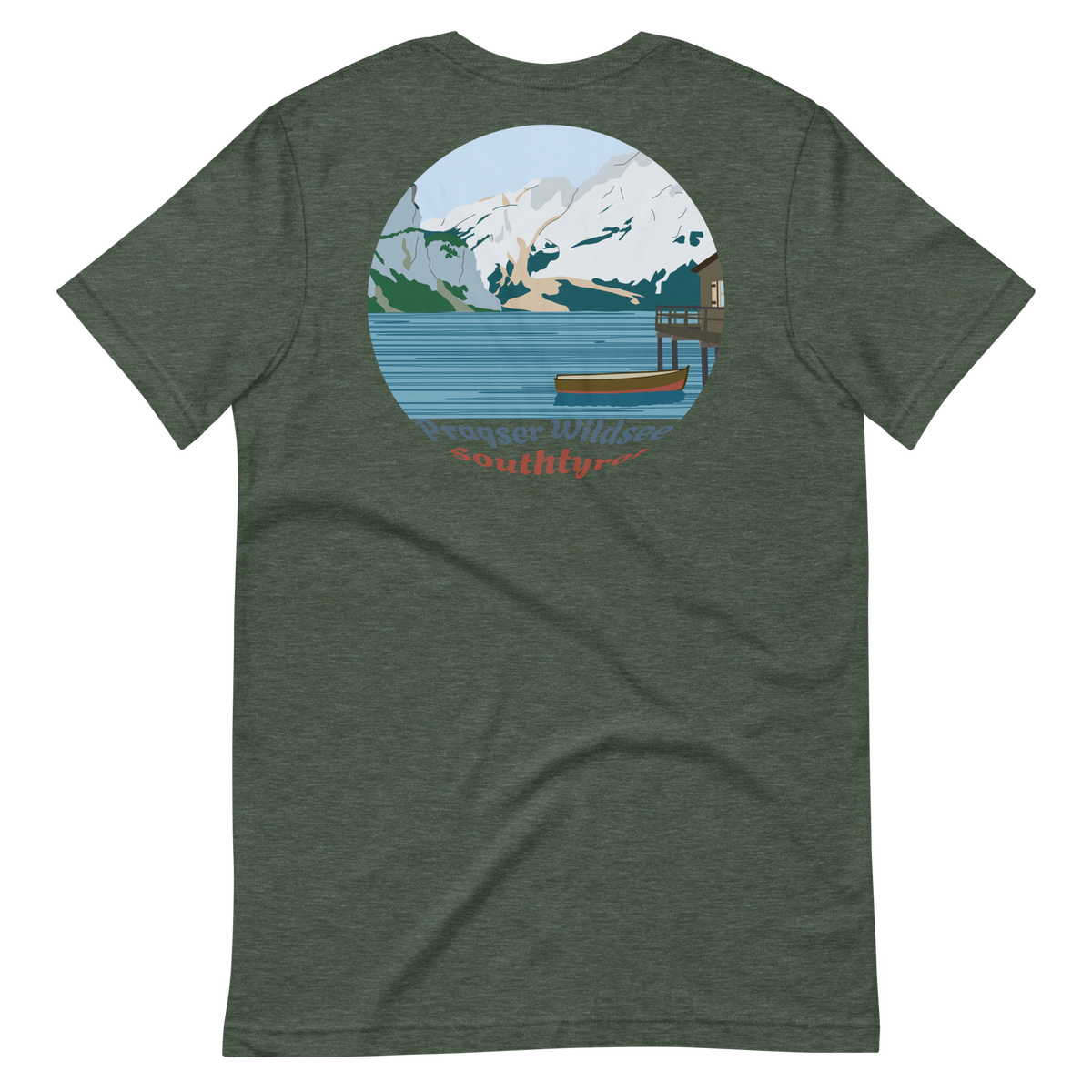 Lago di Braies men's t-shirt in Heather Forest – back print design