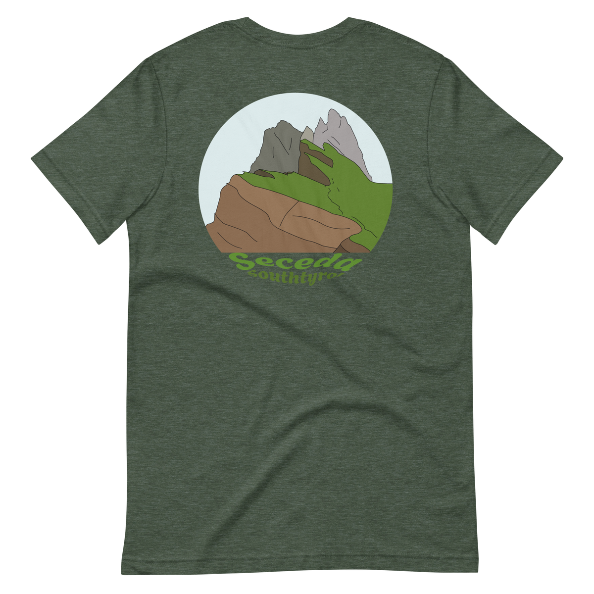Seceda men's t-shirt in Heather Forest – back print design