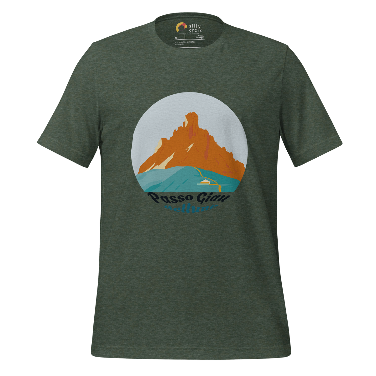 Passo Giau men's t-shirt in Heather Forest – front print design