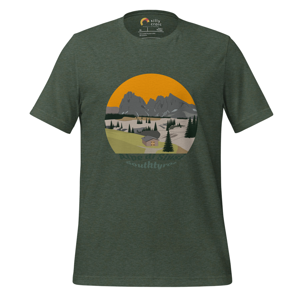Alpe di Siusi men's t-shirt in Heather Forest – front print design